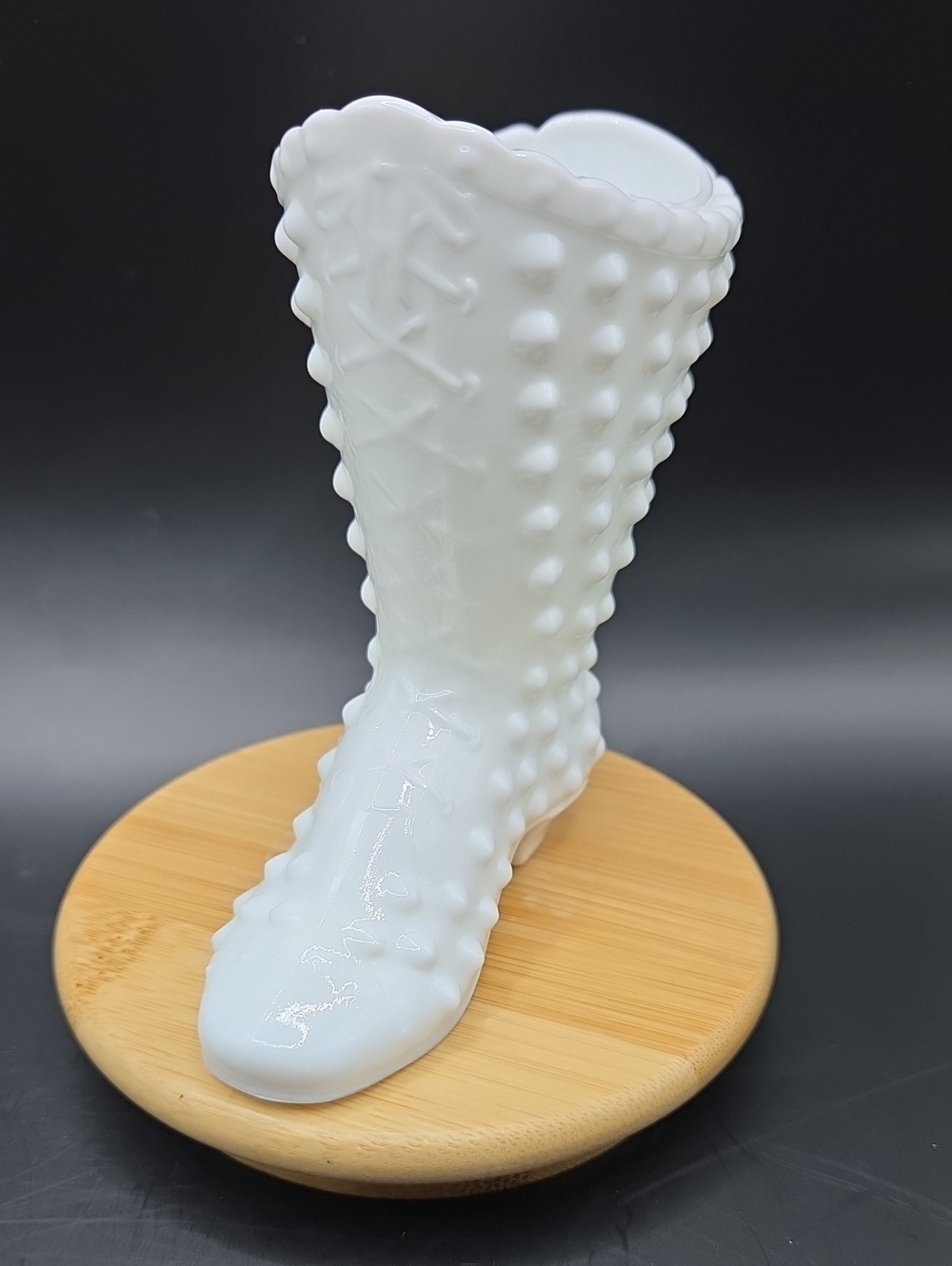 Fenton Milk Glass Hobnail "Laced" Boot